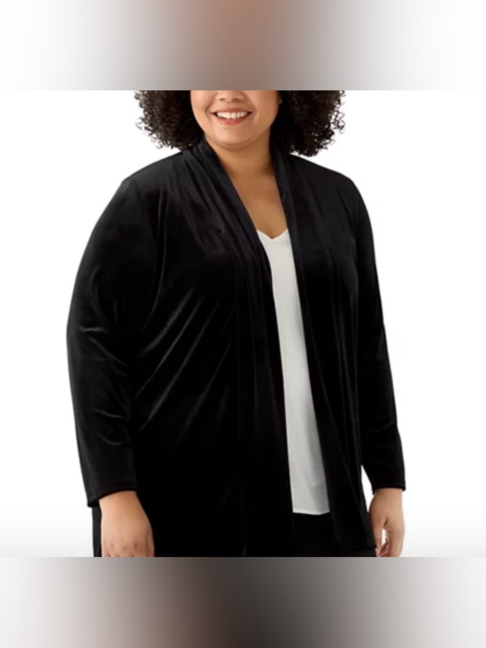 CeCe Black Open Velvet Cardigan Shawl Collar, Size XL